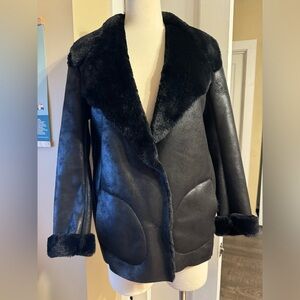 Trendy Vintage 90s FC Jeans Black Jacket with Faux Fur Lining Sz 6